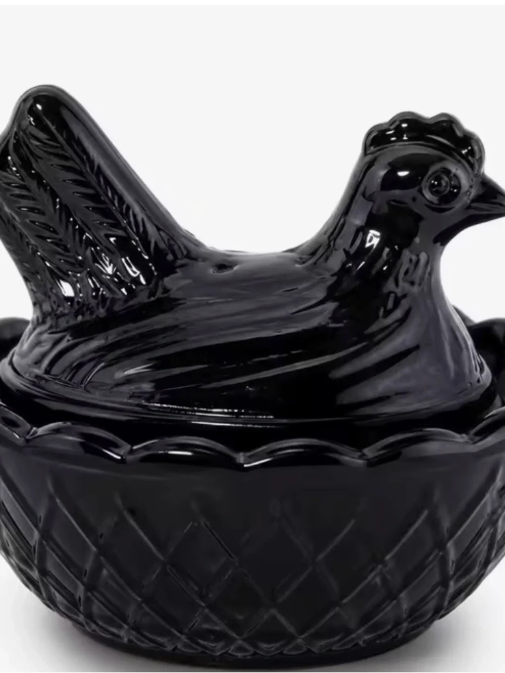 Clear Glass Lidded Dish & Black Glass Salt Cellar Set